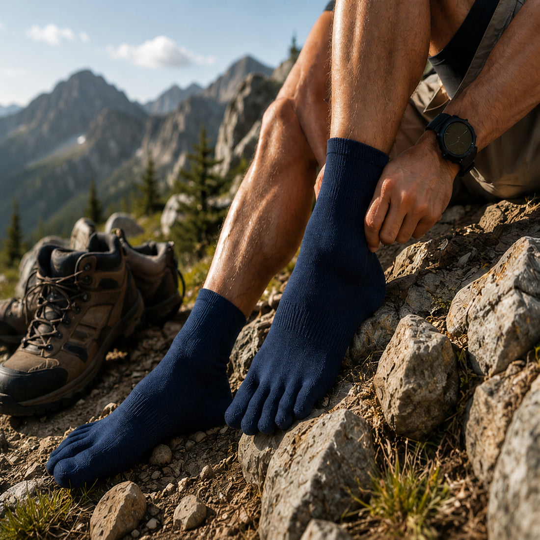 CoolMax Performance Socks on rocky mountain trail